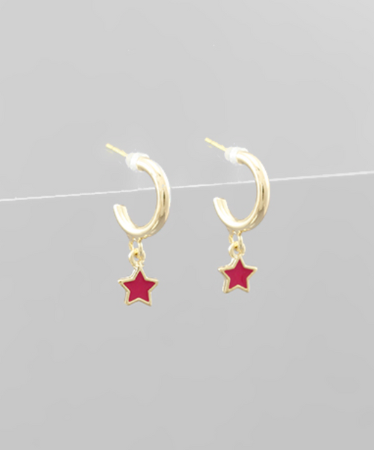 pink star dangle hoops