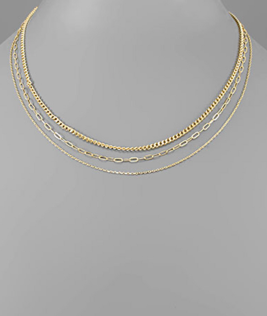 gold three layered necklace