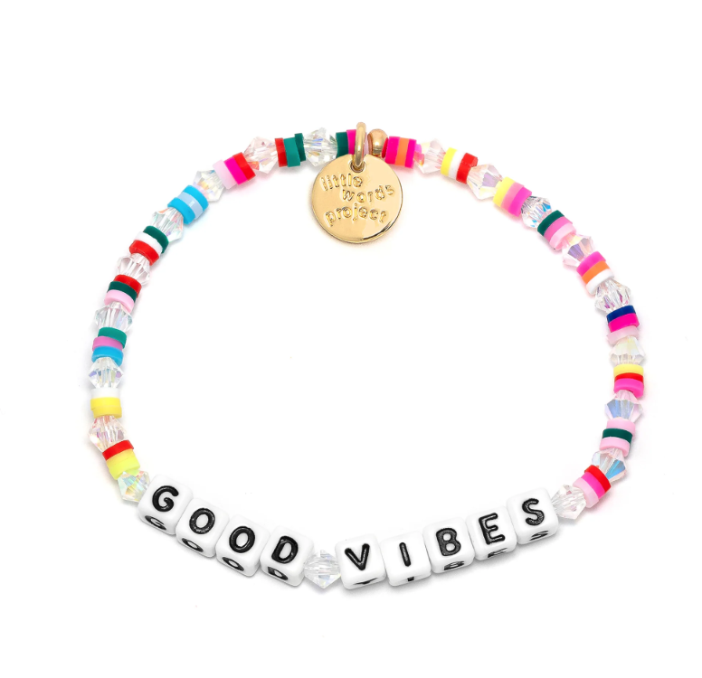 rainbow good vibes beaded bracelet